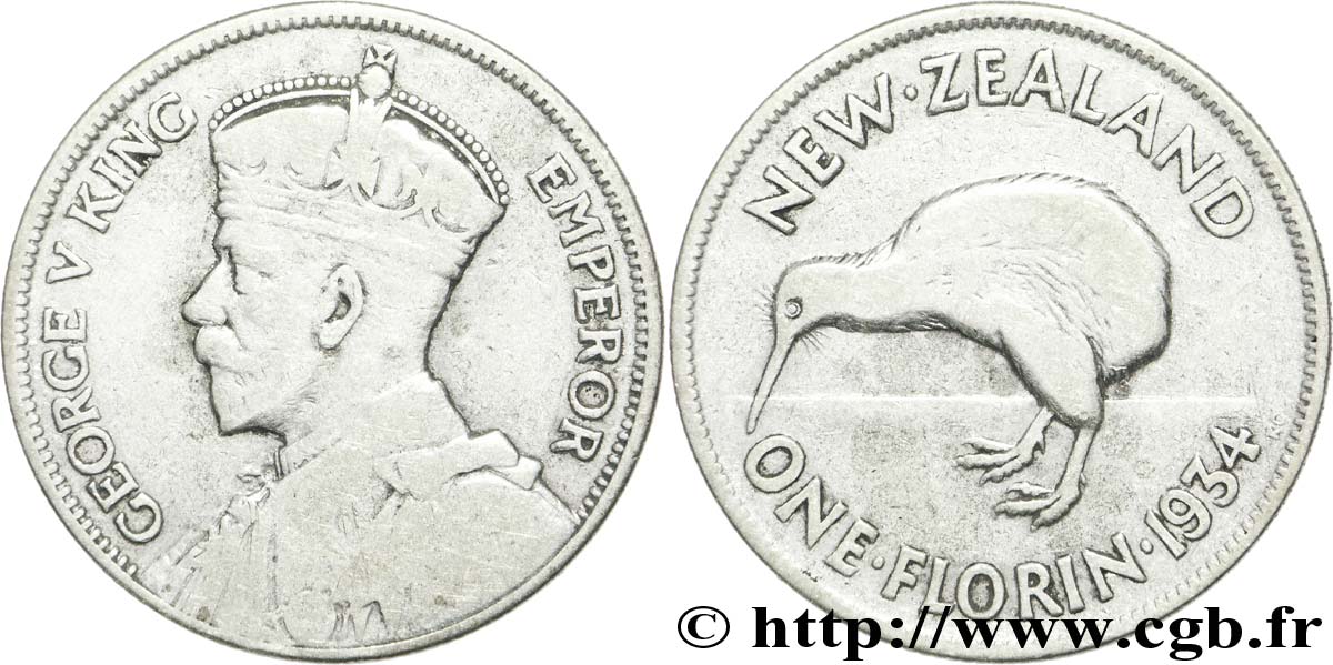 NEW ZEALAND 1 Florin Georges V / kiwi 1934  VF 