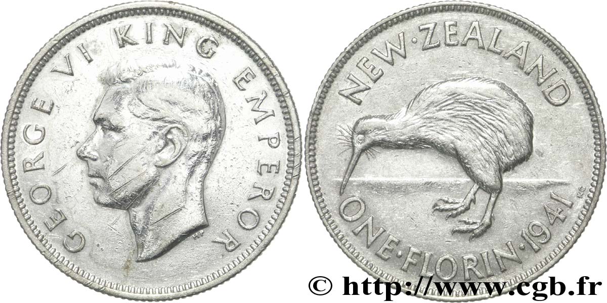 NEW ZEALAND 1 Florin Georges VI / kiwi 1941  VF 