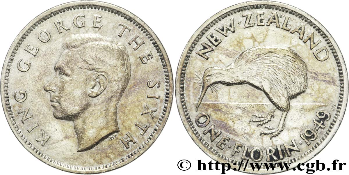 NEW ZEALAND 1 Florin Georges VI / kiwi 1949  VF 