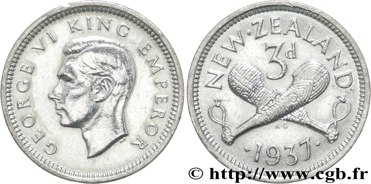 NEW ZEALAND 3 Pence Georges VI 1937  AU 