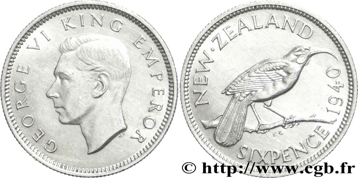 NUOVA ZELANDA
 6 Pence Georges VI / oiseau Huia 1940  SPL 