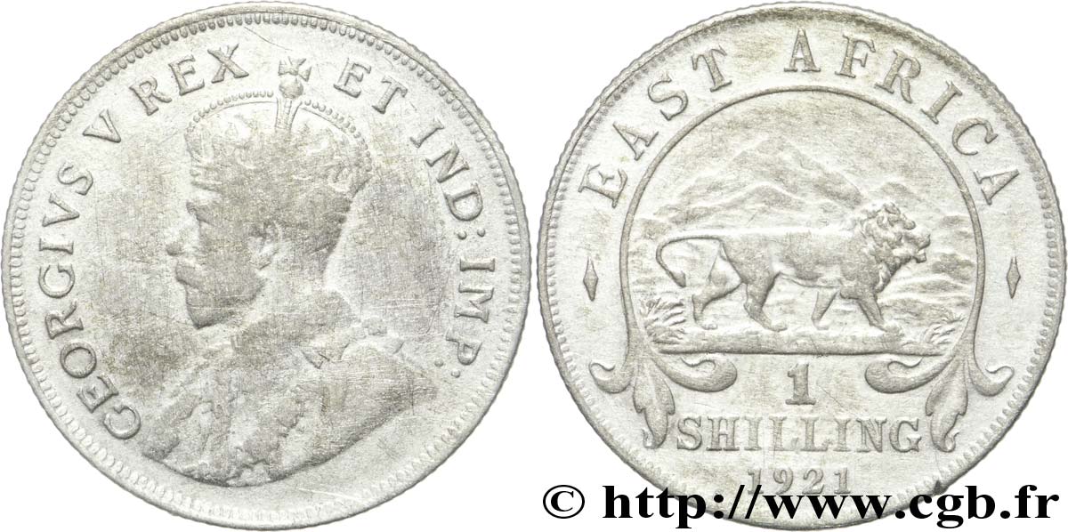 EAST AFRICA 1 Shilling Georges V / lion 1921 British Royal Mint VF 
