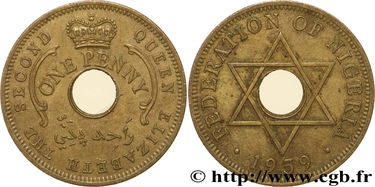 NIGERIA 1 Penny Fédération du Nigeria frappe au nom d’Elisabeth II 1959  VZ 