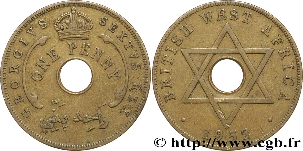 AFRICA DI L OVEST BRITANNICA 1 Penny frappe au nom de Georges VI 1952  BB 