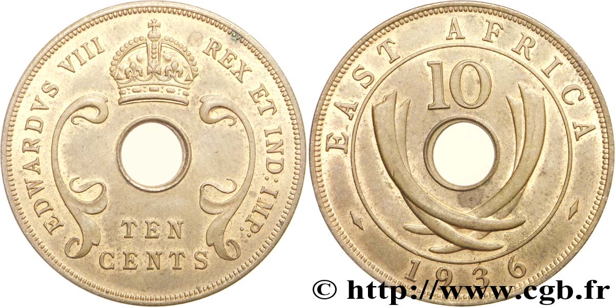 AFRICA DI L EST BRITANNICA  10 Cents frappe au nom d’Edouard VIII 1936  SPL 