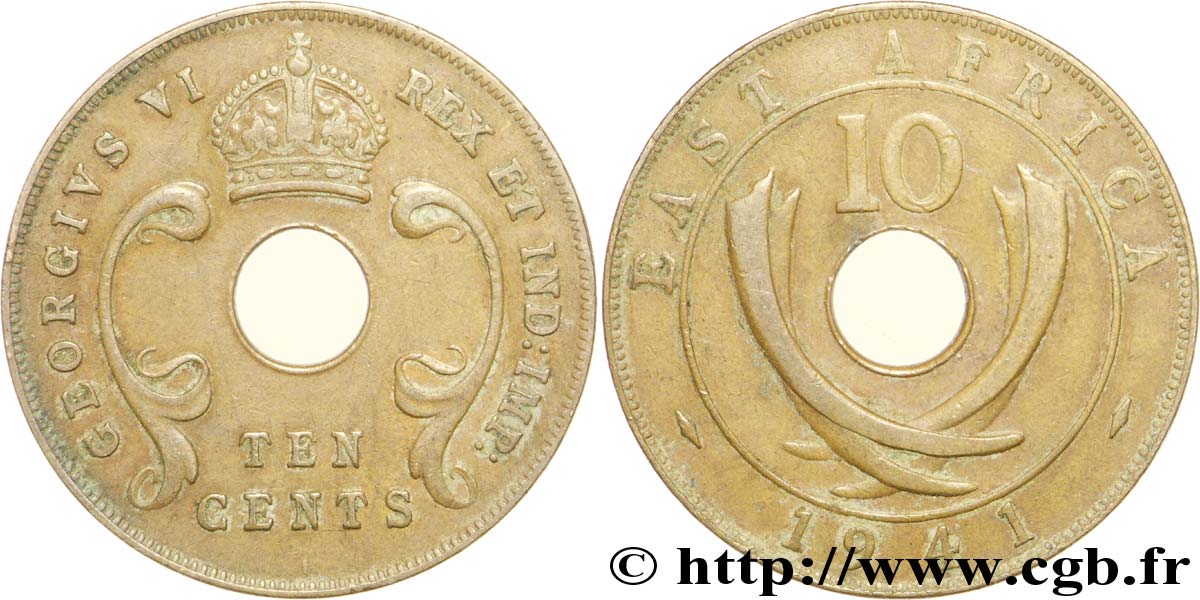 ÁFRICA ORIENTAL BRITÁNICA 10 Cents frappe au nom de Georges VI 1941 Bombay - I BC+ 