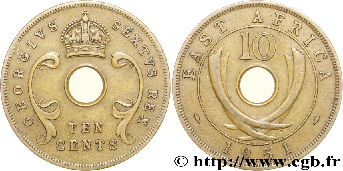 AFRICA DI L EST BRITANNICA  10 Cents frappe au nom de Georges VI 1951 Londres BB 