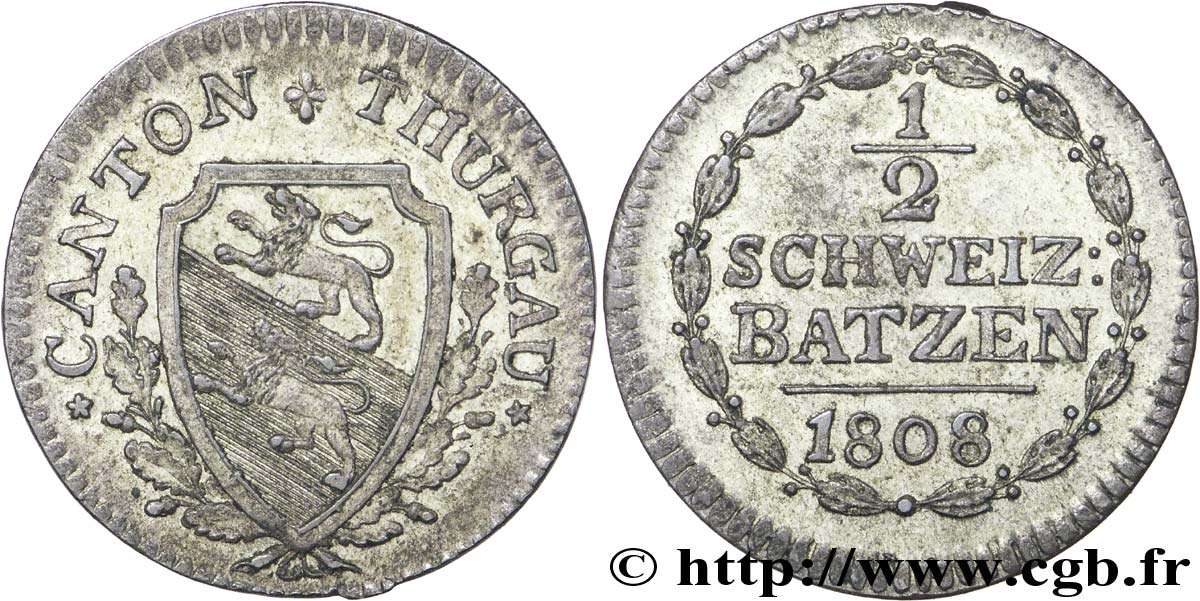 SWITZERLAND - cantons coinage 1/2 Batzen - Canton de  Turgau 1808  VF 