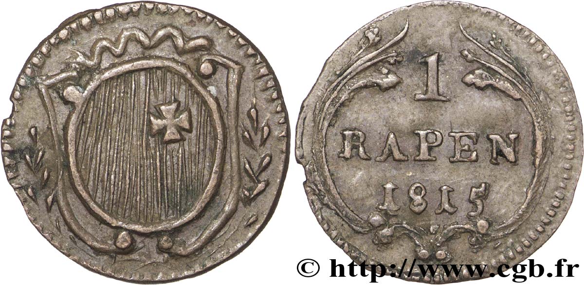 SWITZERLAND - Cantons  coinages 1 Rappen - Canton de Schwyz 1815  AU 