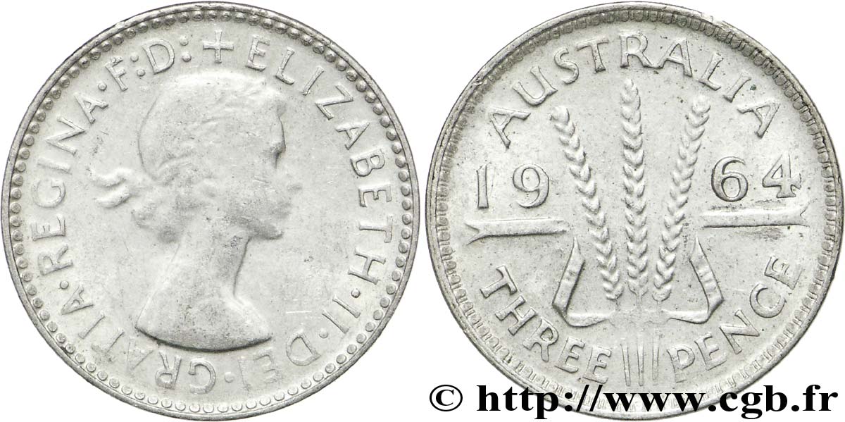 AUSTRALIEN 3 Pence Elisabeth II 1964 Melbourne VZ 