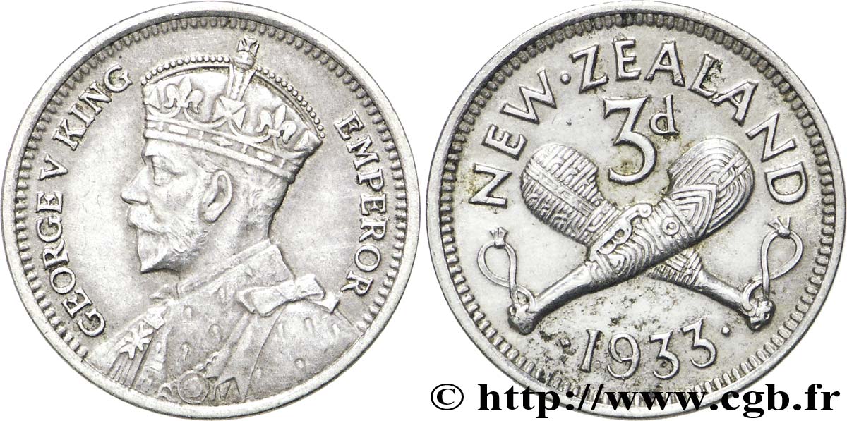 NEW ZEALAND 3 Pence Georges V 1933  AU 