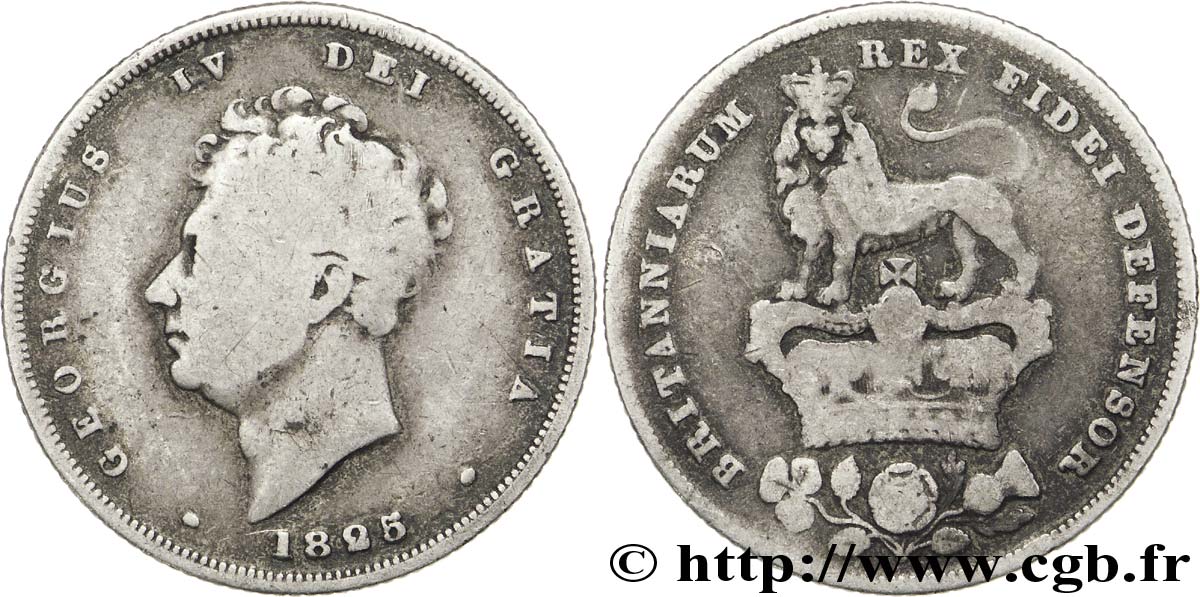 ROYAUME-UNI 1 Shilling Georges IV tête nue / lion surmontant une couronne 1825  TB 
