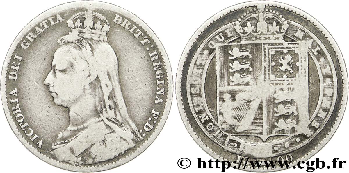 ROYAUME-UNI 1 Shilling Victoria buste large du jubilé 1890  TB 