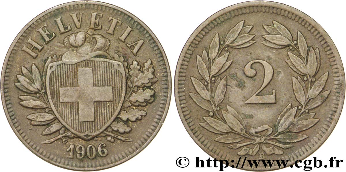 SWITZERLAND 2 Centimes (Rappen) croix suisse 1906 Berne - B AU 
