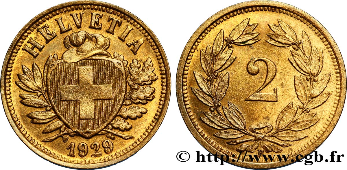SCHWEIZ 2 Centimes (Rappen) croix suisse 1929 Berne - B fST 