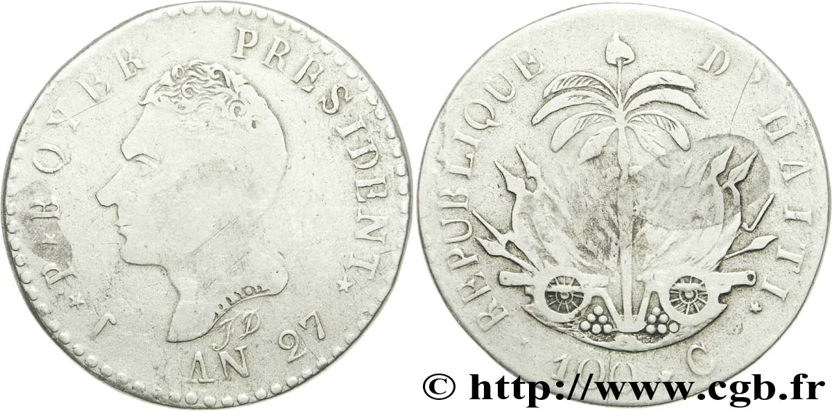 HAITI 100 Centimes Jean-Pierre Boyer an 27 1830  VF 