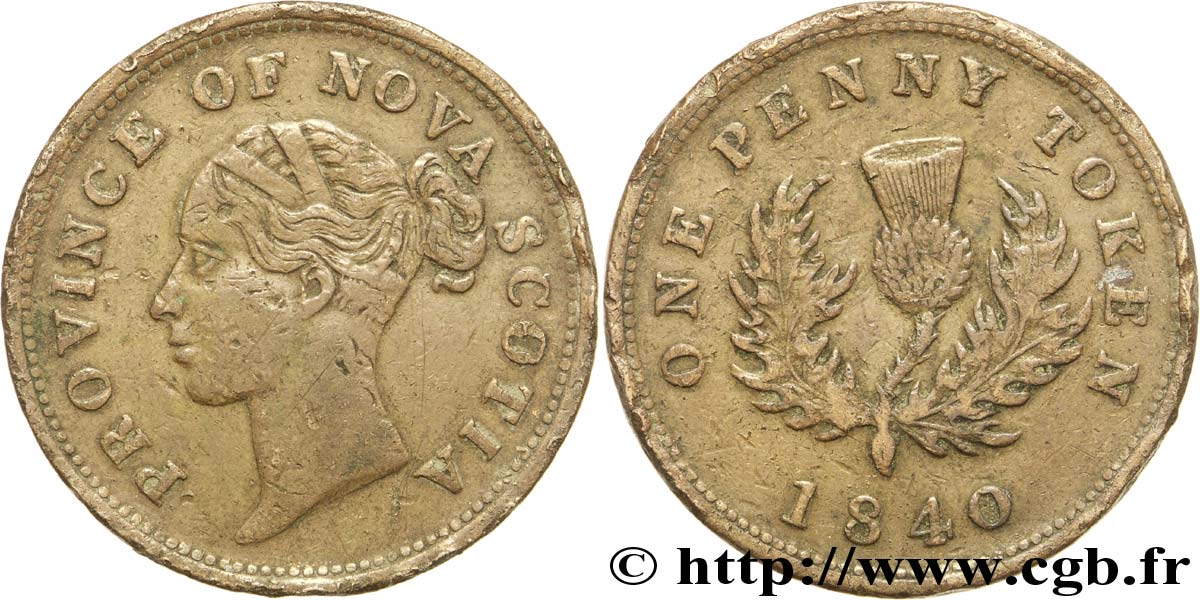 KANADA 1 Penny Token Nova Scotia Victoria / chardon 1840  S 
