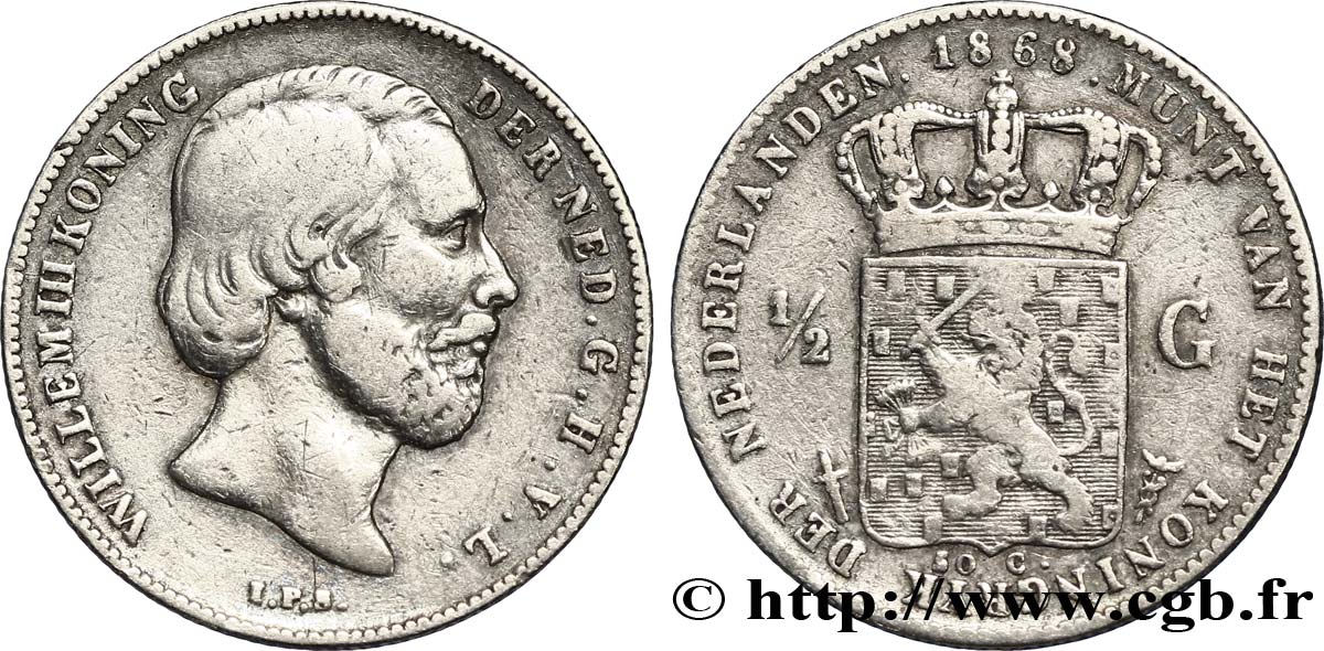 PAESI BASSI 1/2 Gulden Guillaume III 1868 Utrecht q.BB 