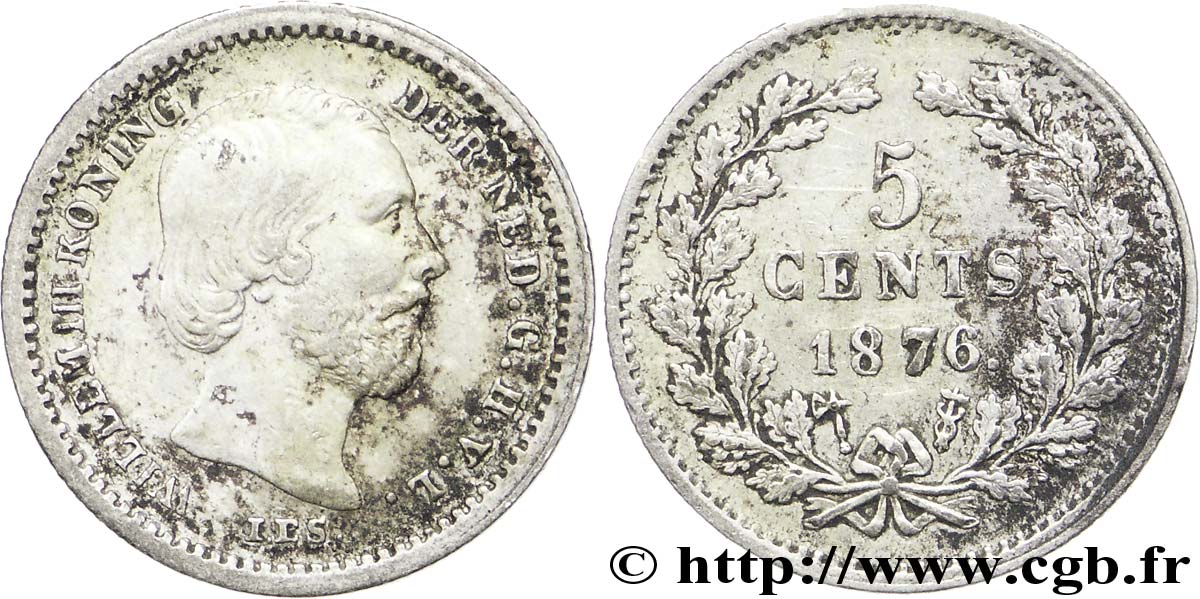 NETHERLANDS 5 Cents William III 1876 Utrecht XF 