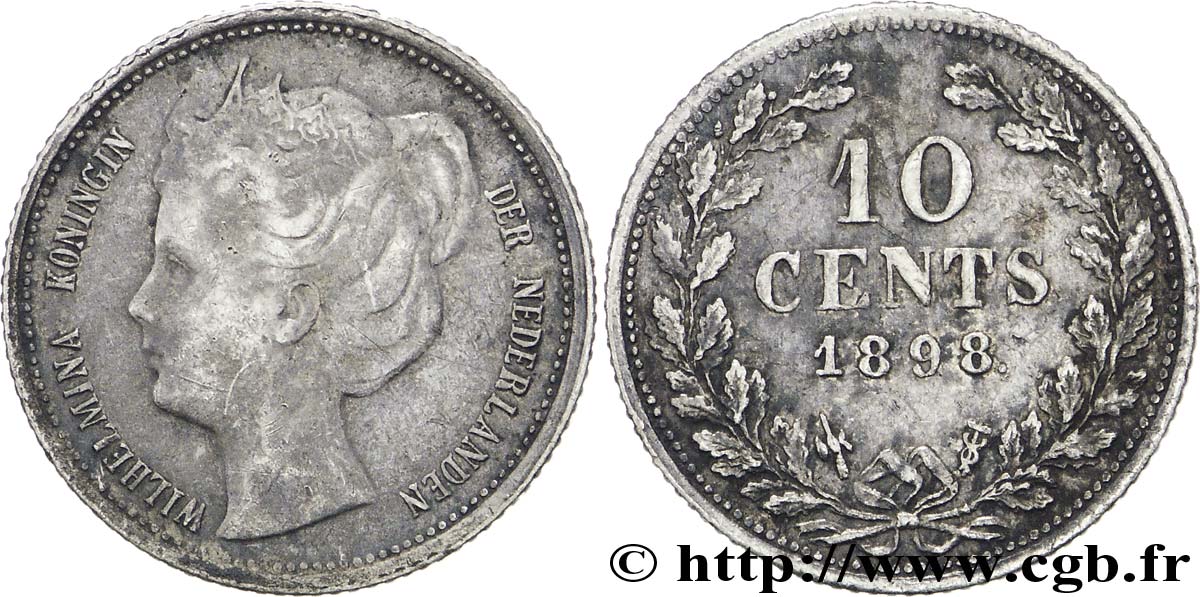 NIEDERLANDE 10 Cents Reine Wilhelmine 1898 Utrecht fVZ 