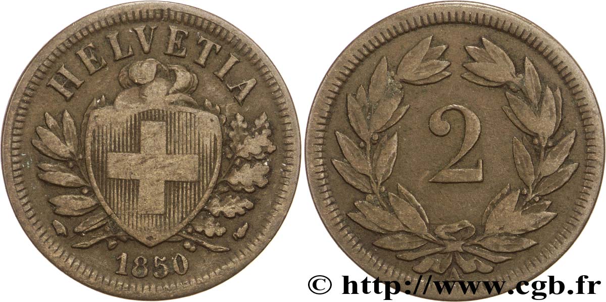 SCHWEIZ 2 Centimes (Rappen) croix suisse 1850 Paris - A fSS 