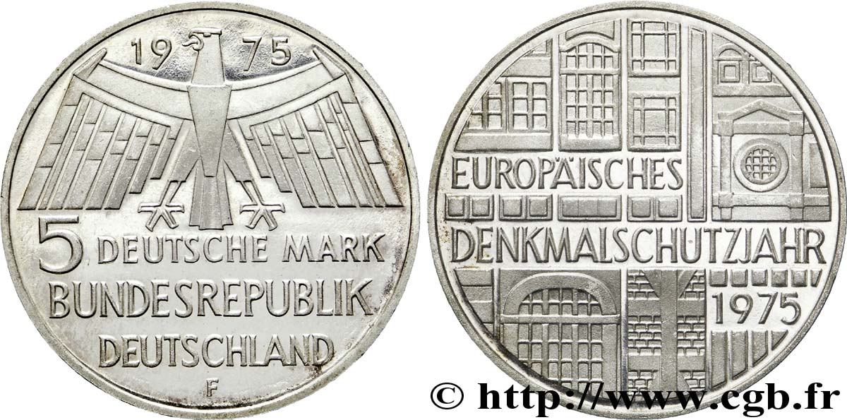 GERMANIA 5 Mark / Année européenne du patrimoine 1975 Stuttgart - F SPL 