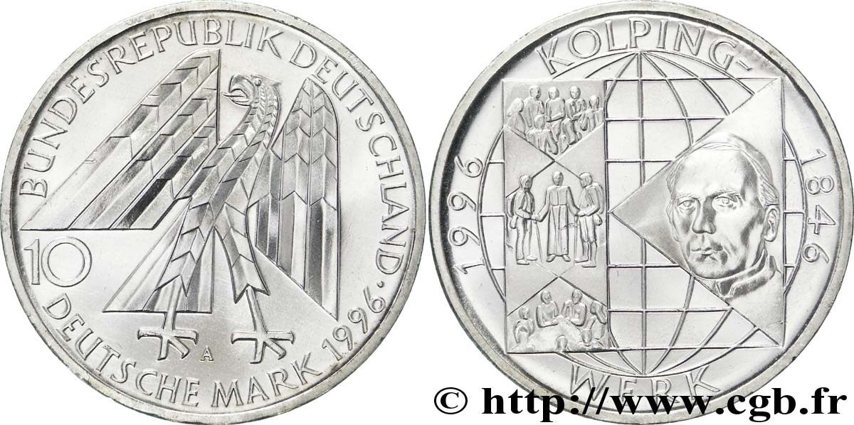 GERMANY 10 Mark aigle héraldique / Adolf Kolping fondateur des associations catholiques de compagnons Kolpingwerk 1996 Berlin MS 