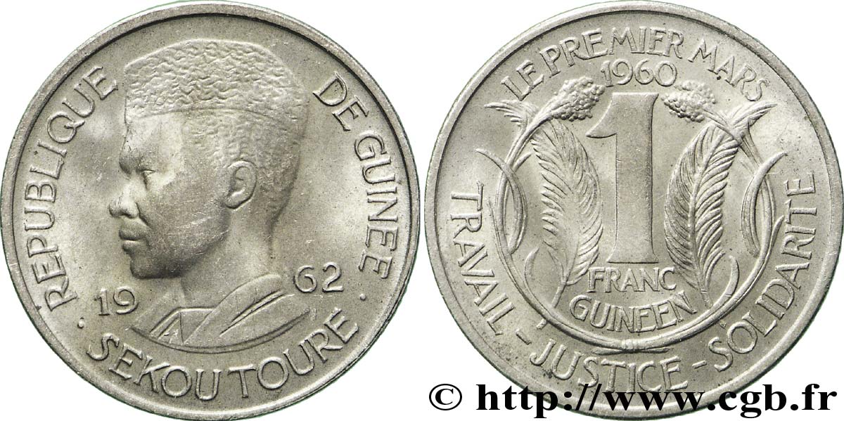 GUINEA 1 Franc président Ahmed Sekou Touré 1962  VZ 