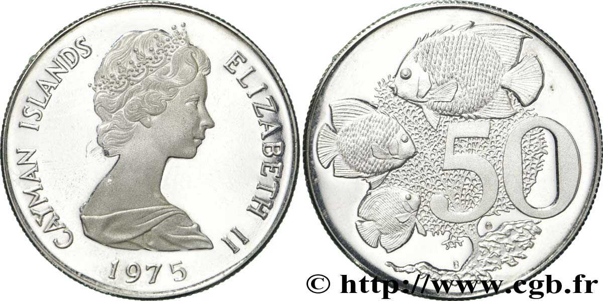 ISOLE CAYMAN 50 Cents Elisabeth II / poisson et corail 1975  MS 