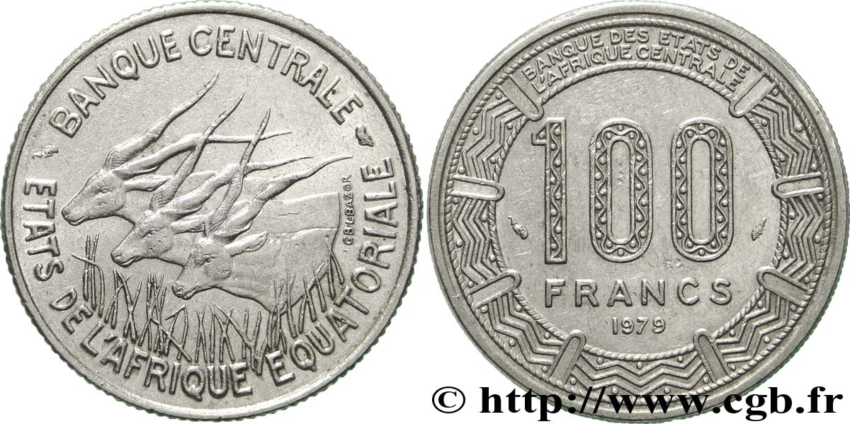 REPúBLICA CENTROAFRICANA 100 Francs antilopes 1979 Paris MBC+ 