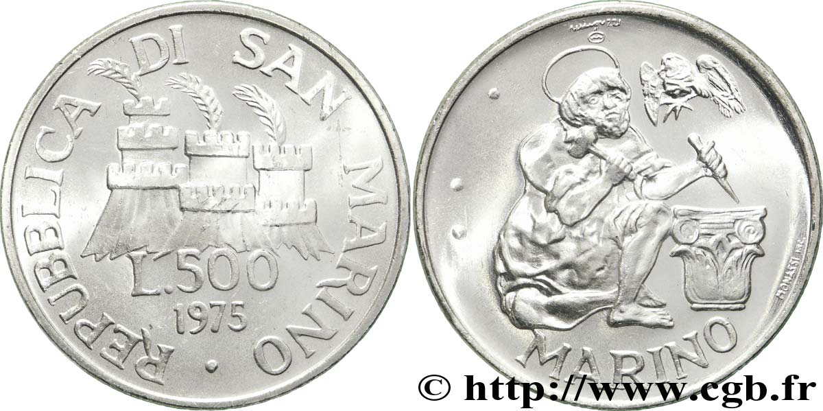 SAN MARINO 500 Lire Saint Marin symbolisant la sculpture 1975 Rome - R MS 