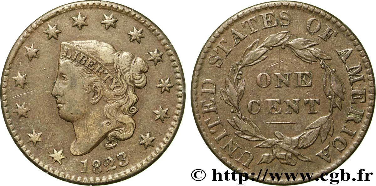 VEREINIGTE STAATEN VON AMERIKA 1 Cent “Matron Head” 1823 1823 Philadelphie SS 