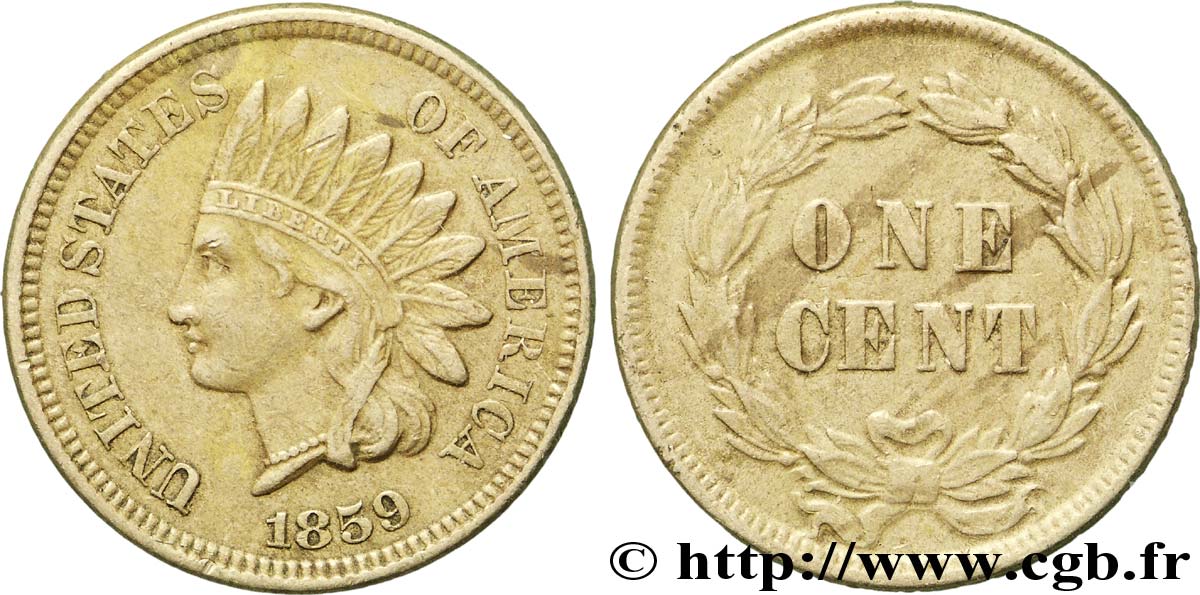 UNITED STATES OF AMERICA 1 Cent tête d’indien type sans écu 1859 Philadelphie AU 