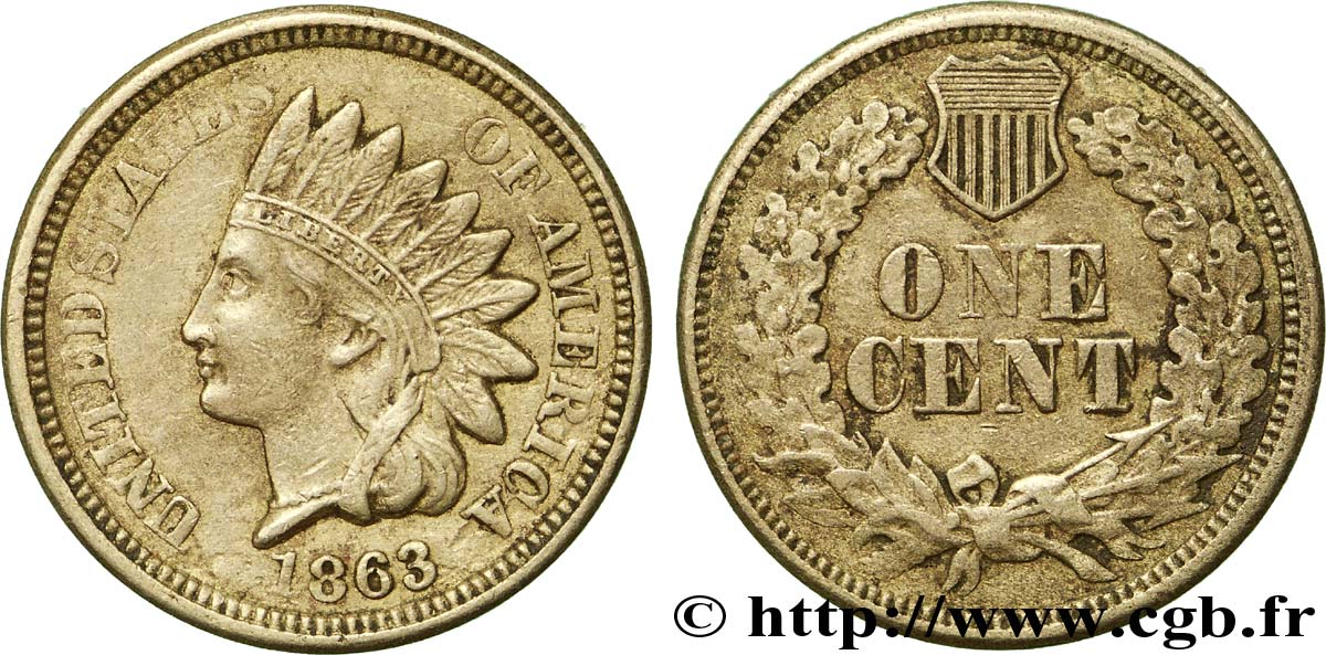 STATI UNITI D AMERICA 1 Cent tête d’indien 2e type 1863  SPL 