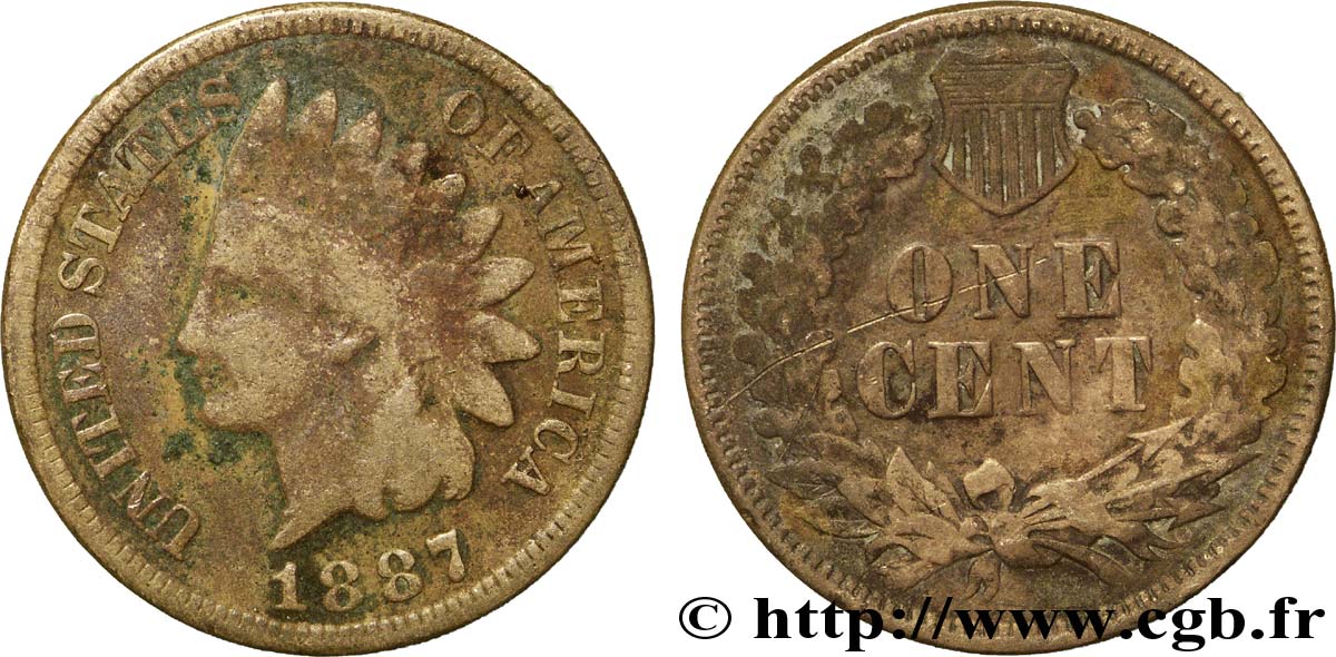 UNITED STATES OF AMERICA 1 Cent tête d’indien, 3e type 1887 Philadelphie VG 