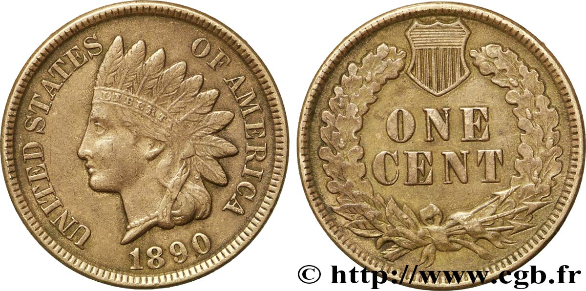 STATI UNITI D AMERICA 1 Cent tête d’indien, 3e type 1890 Philadelphie q.BB 