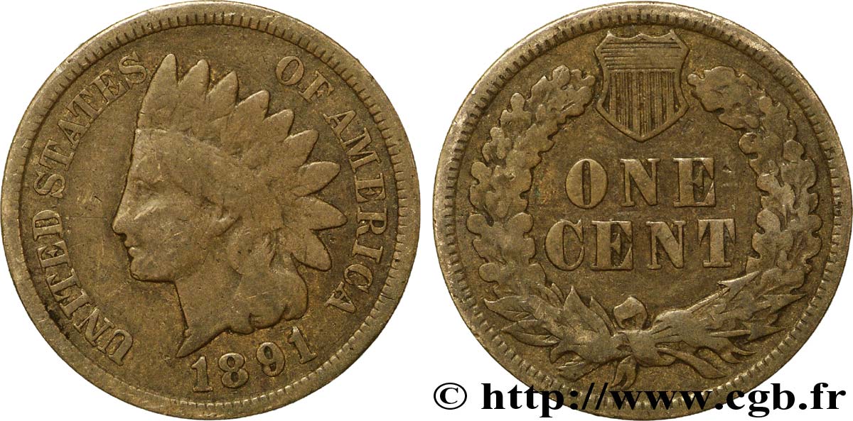 STATI UNITI D AMERICA 1 Cent tête d’indien, 3e type 1891 Philadelphie q.BB 