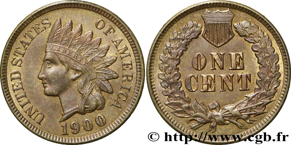 STATI UNITI D AMERICA 1 Cent tête d’indien, 3e type 1900 Philadelphie SPL 