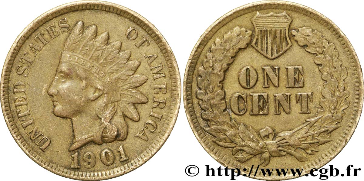 UNITED STATES OF AMERICA 1 Cent tête d’indien, 3e type 1901 Philadelphie AU 