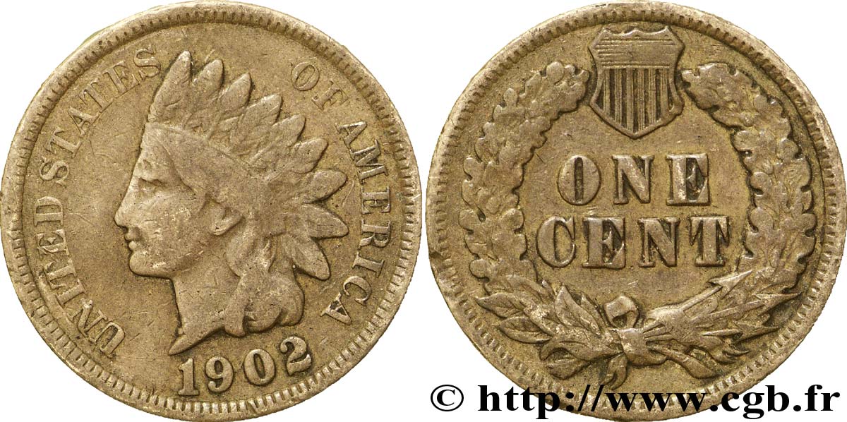 UNITED STATES OF AMERICA 1 Cent tête d’indien, 3e type 1902 Philadelphie VF 