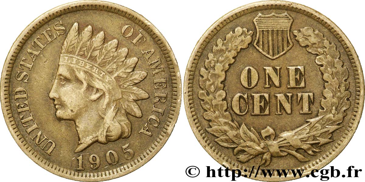 ESTADOS UNIDOS DE AMÉRICA 1 Cent tête d’indien, 3e type 1905 Philadelphie MBC 