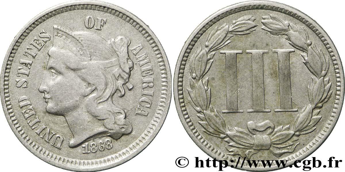 VEREINIGTE STAATEN VON AMERIKA 3 Cents 1868  fSS 