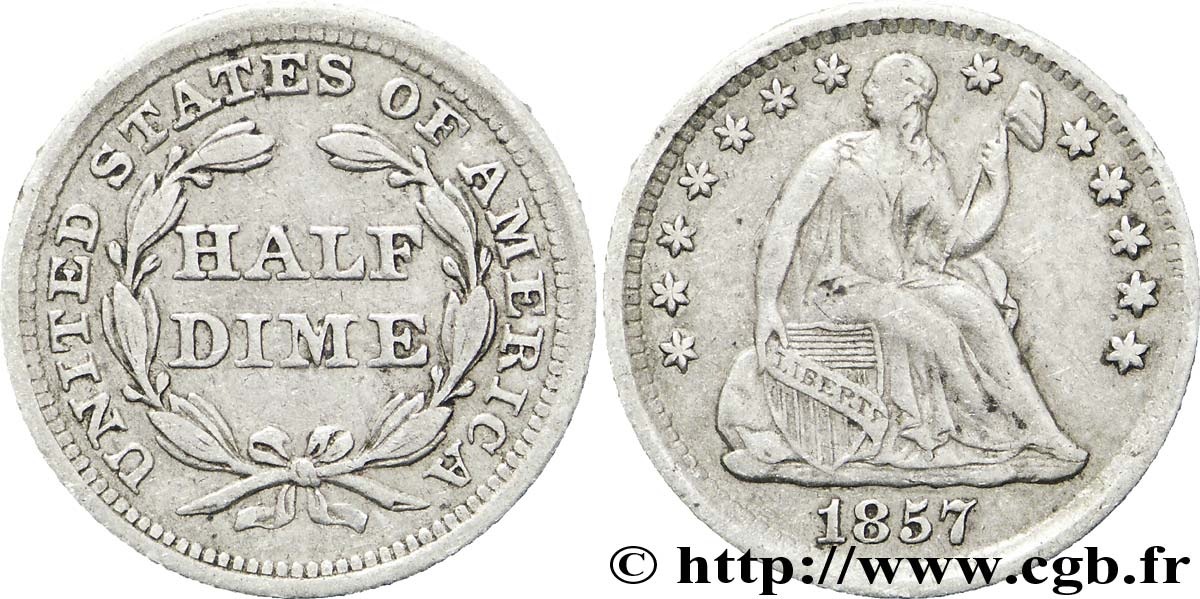 UNITED STATES OF AMERICA 1/2 Dime Liberté assise 1857 Philadelphie XF 