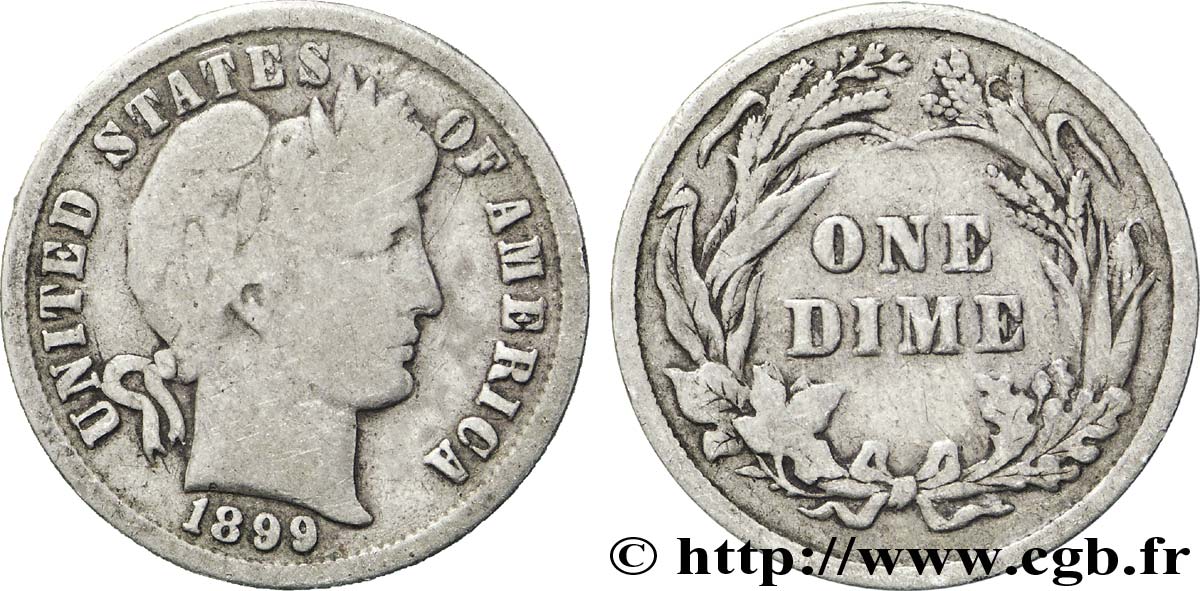 UNITED STATES OF AMERICA 1 Dime Barber 1899 Philadelphie XF 