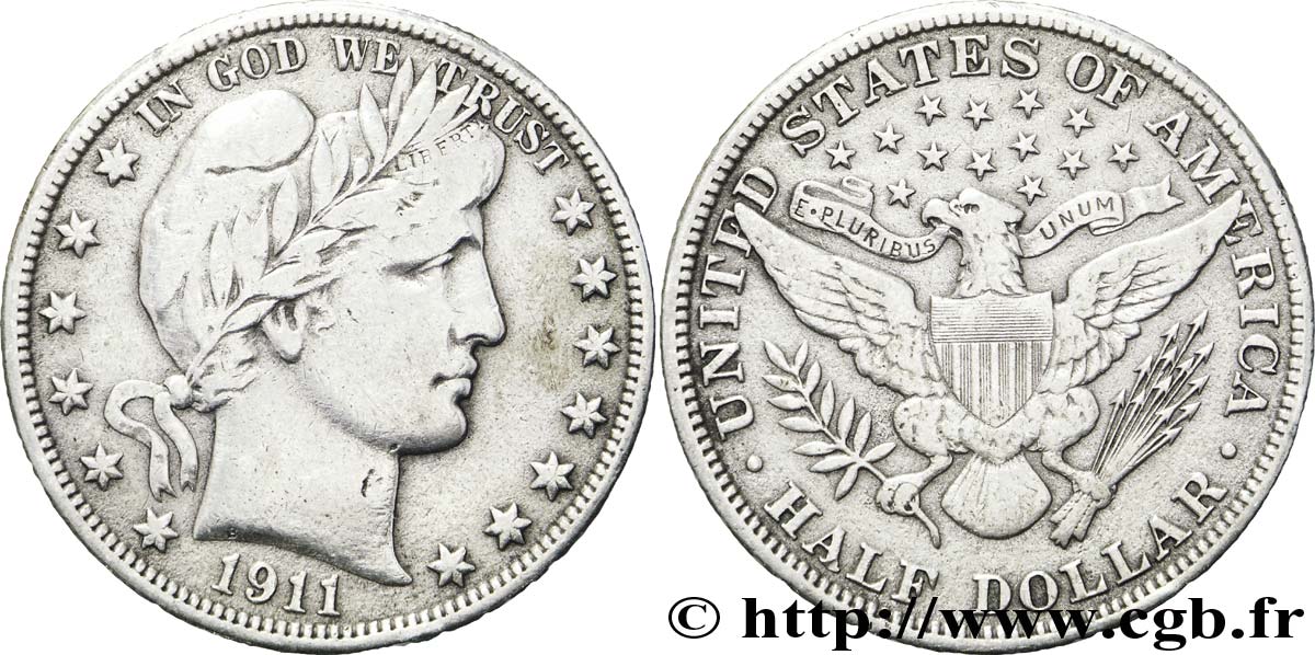 UNITED STATES OF AMERICA 1/2 Dollar Barber 1911 Philadelphie VF 