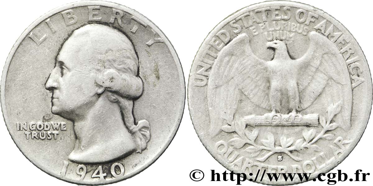 UNITED STATES OF AMERICA 1/4 Dollar Georges Washington 1940 San Francisco - S VF 