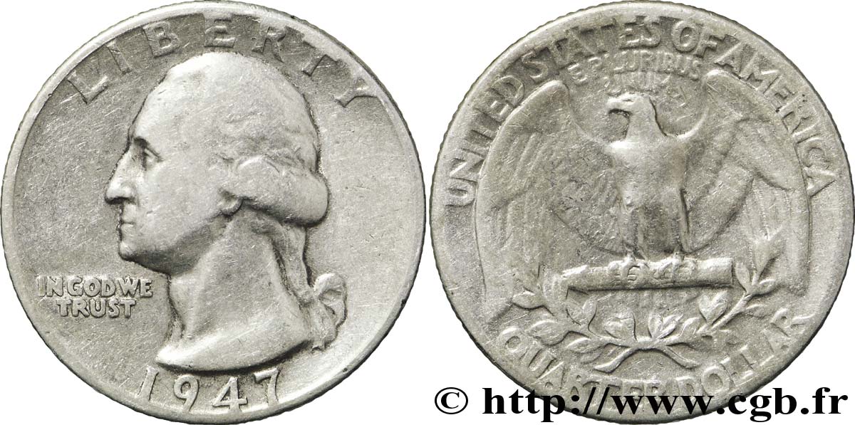 STATI UNITI D AMERICA 1/4 Dollar Georges Washington 1947 Philadelphie q.BB 