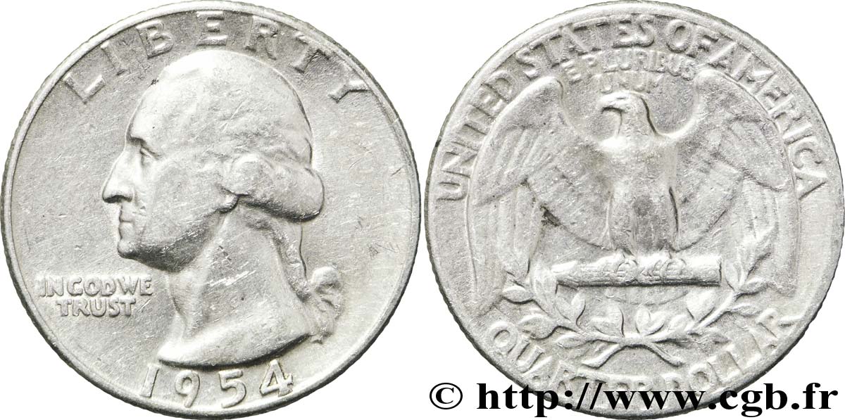 UNITED STATES OF AMERICA 1/4 Dollar Georges Washington 1954 Philadelphie VF 