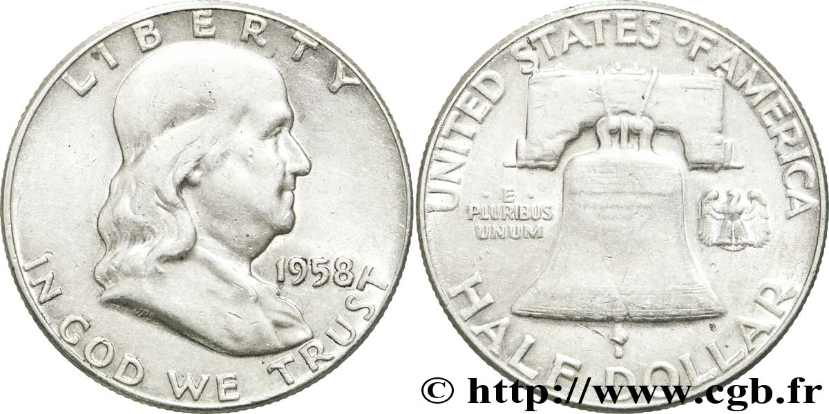 ÉTATS-UNIS D AMÉRIQUE 1/2 Dollar Benjamin Franklin 1958 Philadelphie TTB 