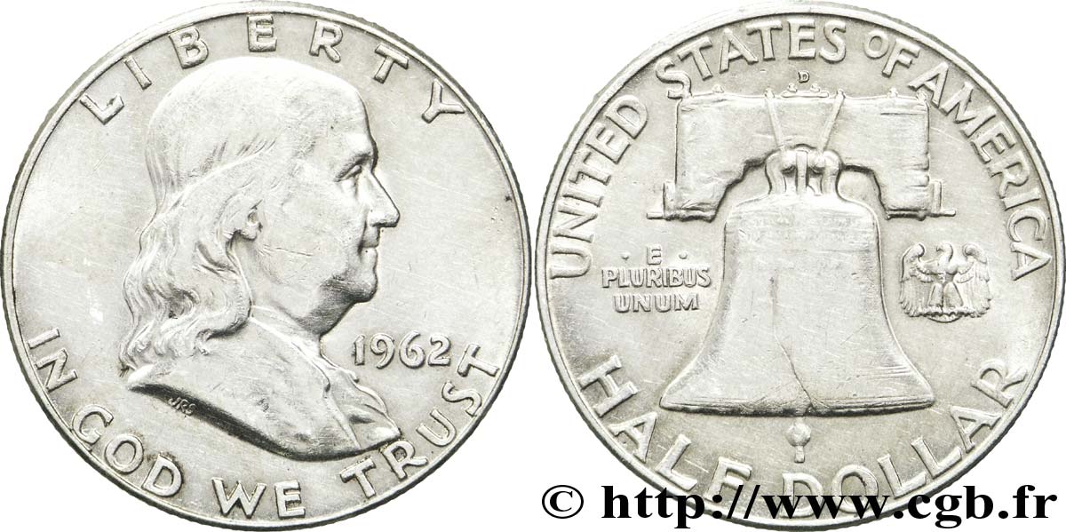 UNITED STATES OF AMERICA 1/2 Dollar Benjamin Franklin 1962 Denver XF 